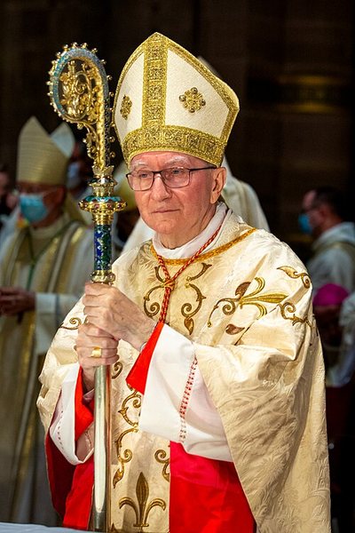 Cardinal Pietro Parolin in mitre, holding a crozier